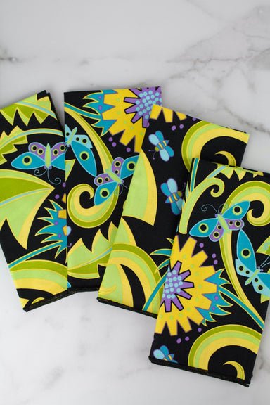 Moonlight Napkins - (Set of 4)-The Blue Peony-Category_Napkins,Category_Table Linens,Color_Aqua,Color_Black,Color_Lime Green,Color_Purple,Color_Yellow,Department_Kitchen,Material_Cotton,Pattern_Floral