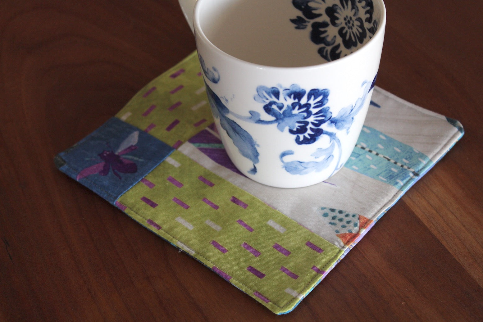 Mother Earth Mug Rug - Meadow-The Blue Peony-Category_Coaster,Color_Cream,Color_Lime Green,Color_Purple,Department_Kitchen,Theme_Art,Theme_Woodland