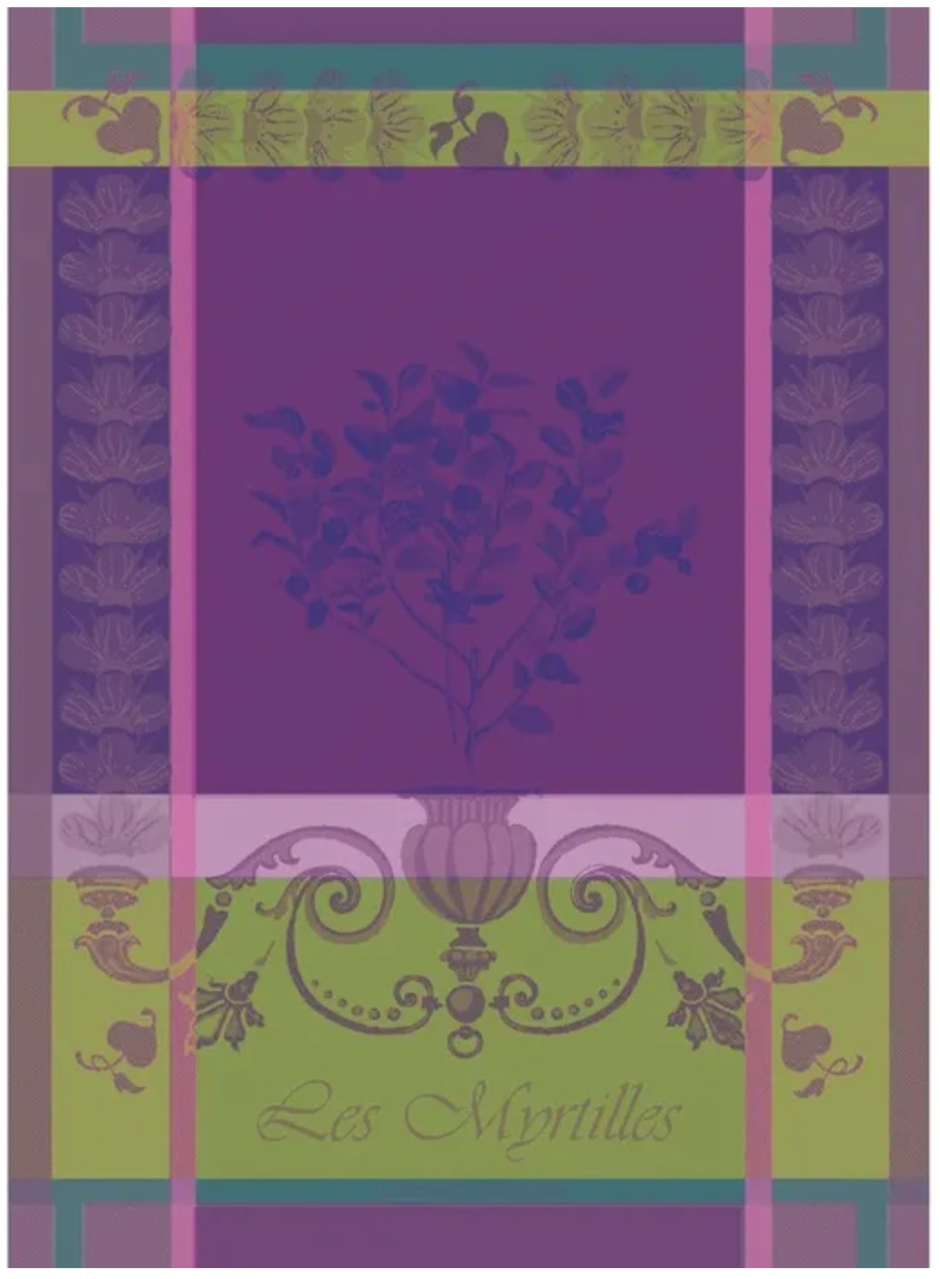 Myrtilles Violet French Kitchen Towel (Blueberries)-Garnier Thiebaut-Category_Dish Towel,Color_Blue,Color_Lime Green,Color_Purple,Department_Kitchen,Material_Cotton,Theme_Food,Theme_Summer