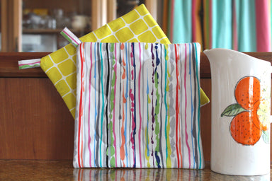 Paint Drip Potholder (more colors available)-The Blue Peony-Category_Pot Holder,Color_Aqua,Color_Black,Color_Green,Color_Orange,Color_Pink,Color_White,Color_Yellow,Department_Kitchen,Pattern_Graphic,Pattern_Polka Dot,Size_Traditional (Square),Theme_Art