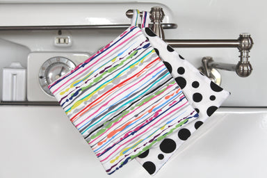 Paint Drip Potholder (more colors available)-The Blue Peony-Category_Pot Holder,Color_Aqua,Color_Black,Color_Green,Color_Orange,Color_Pink,Color_White,Color_Yellow,Department_Kitchen,Pattern_Graphic,Pattern_Polka Dot,Size_Traditional (Square),Theme_Art