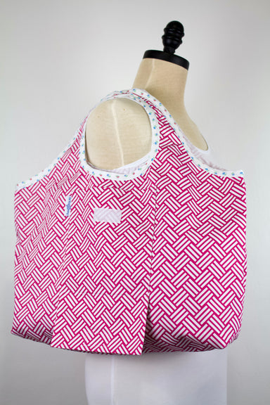Pink Basketweave Folding Shopping Tote-The Blue Peony-Category_Foldable Bag,Color_Pink,Department_Personal Accessory
