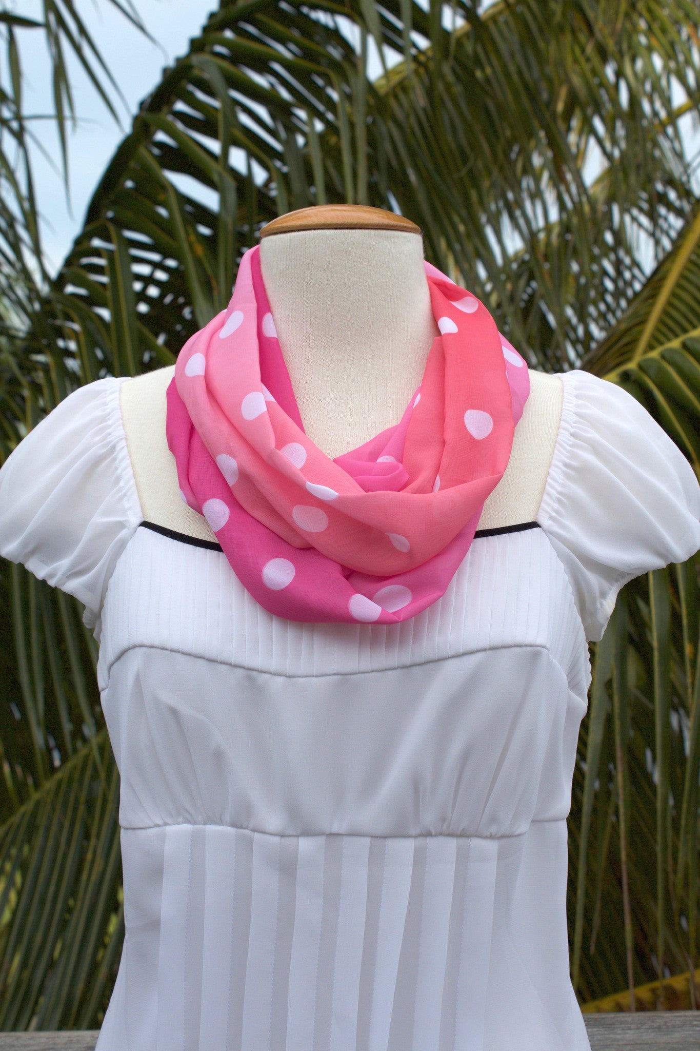 Pink Ombre Infinity Scarf-The Blue Peony-Category_Infinity Scarf,Color_Pink,Department_Personal Accessory,Material_Polyester,Pattern_Polka Dot