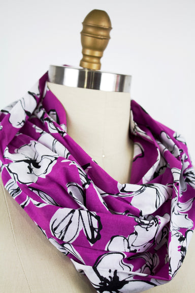 Purple Blossoms Infinity Scarf-The Blue Peony-Category_Infinity Scarf,Color_Purple,Department_Personal Accessory,Material_Cotton,Pattern_Floral