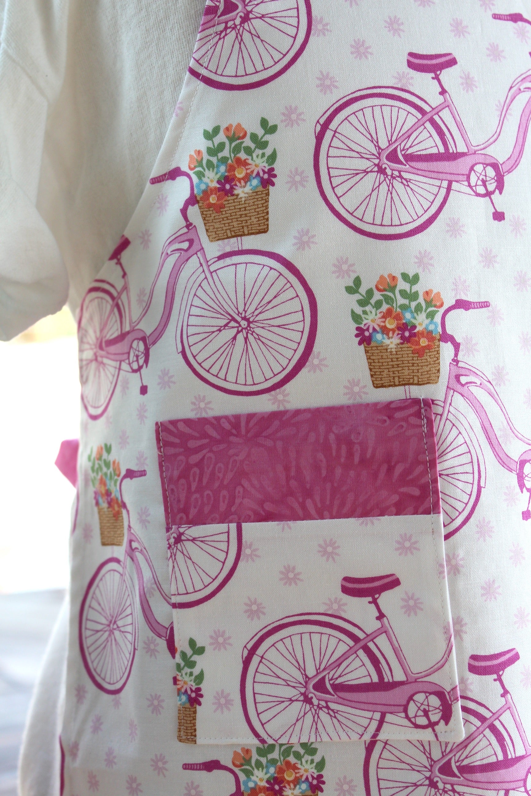 Saturday Morning Kid's Apron-The Blue Peony-Age Group_Kids,Category_Apron,Color_Pink,Department_Kitchen,Gender_Girls,Material_Cotton,Size_Medium (ages 6-11),Size_Small (ages up to 5),Theme_Spring,Theme_Transportation