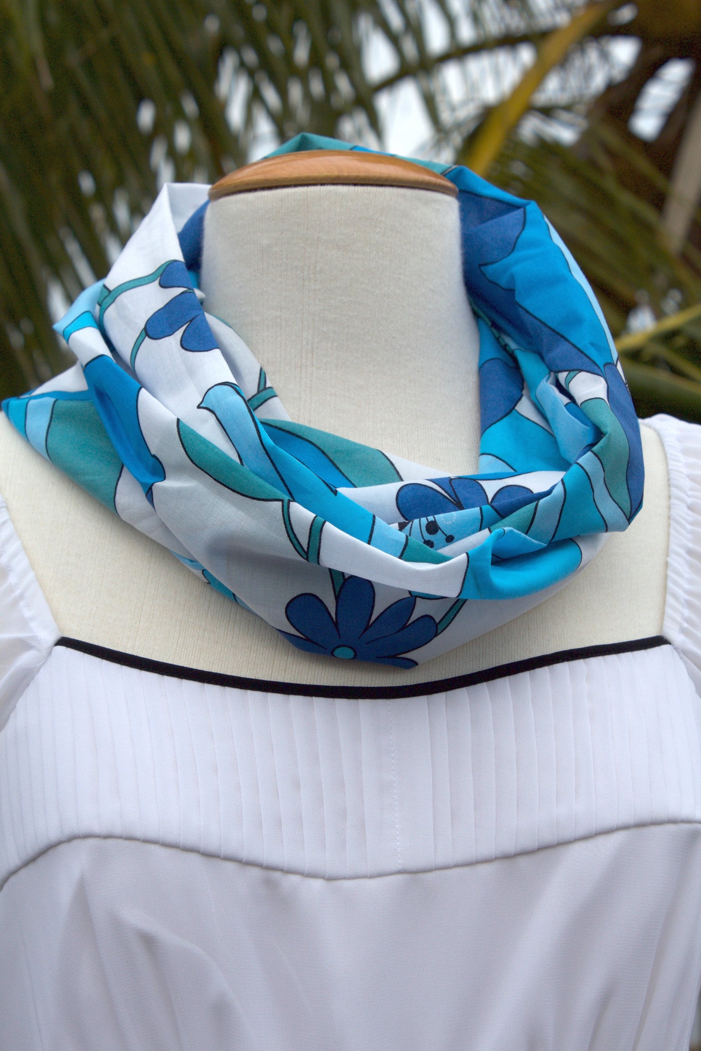 Shades of Blue Infinity Scarf-The Blue Peony-Category_Infinity Scarf,Color_Aqua,Color_Blue,Color_White,Department_Personal Accessory,Material_Cotton,Pattern_Floral