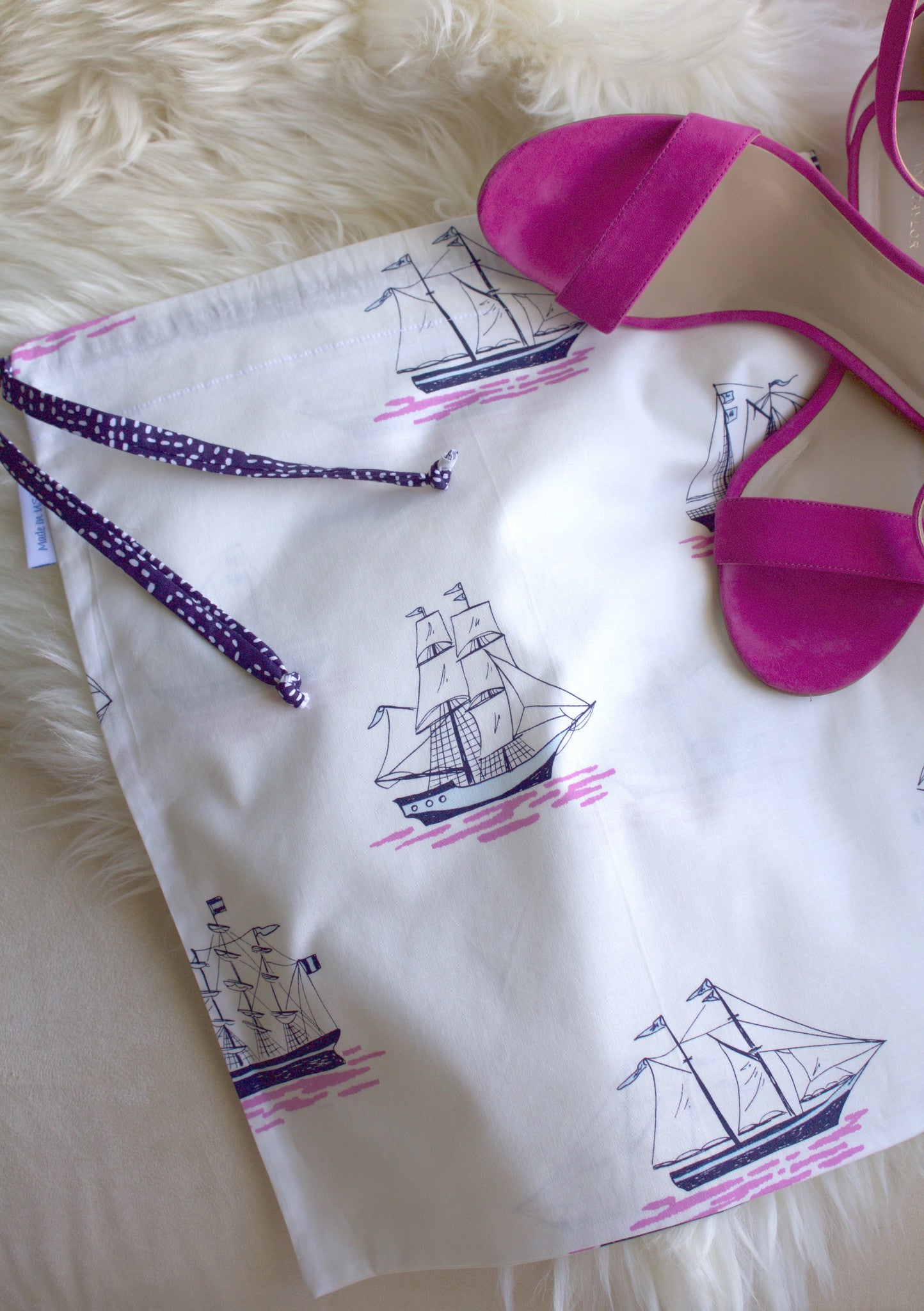 Ship's Ahoy Drawstring Travel Bag — The Blue Peony