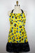 Spots Ruffle Apron-The Blue Peony-Age Group_Adult,Apron Style_Full Coverage Ruffle,Category_Apron,Color_Aqua,Color_Black,Color_Yellow,Department_Kitchen,Material_Cotton,Pattern_Animal Print,Pattern_Graphic