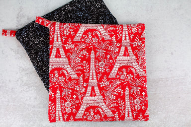 Springtime in Paris Potholder-The Blue Peony-Category_Pot Holder,Color_Black,Color_Red,Department_Kitchen,Size_Traditional (Square),Theme_Spring