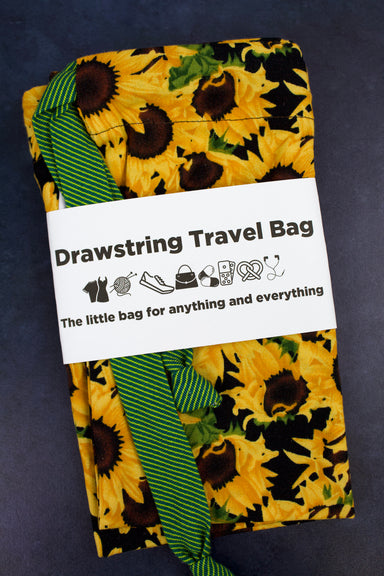 Sunflower Drawstring Travel Bag-The Blue Peony-Category_Drawstring Bag,Color_Black,Color_Green,Color_Yellow,Department_Personal Accessory,Pattern_Floral