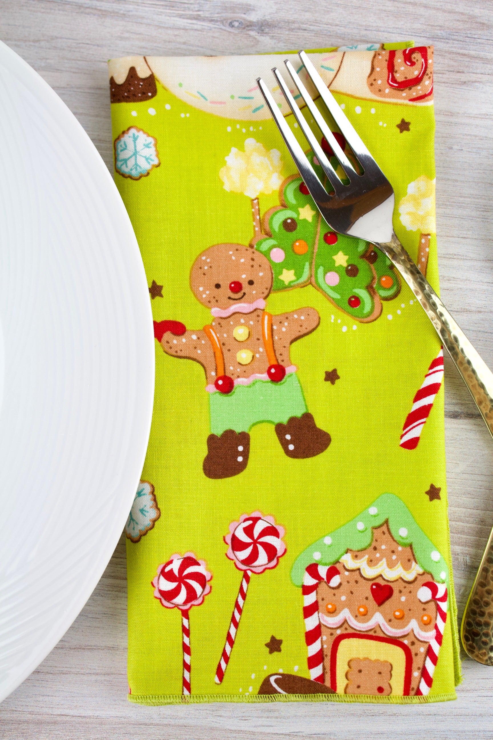 Sweet Gingerbread Dreams Napkins (Various Sizes)-The Blue Peony-Category_Napkins,Category_Table Linens,Color_Lime Green,Department_Kitchen,Material_Cotton,Theme_Christmas,Theme_Food