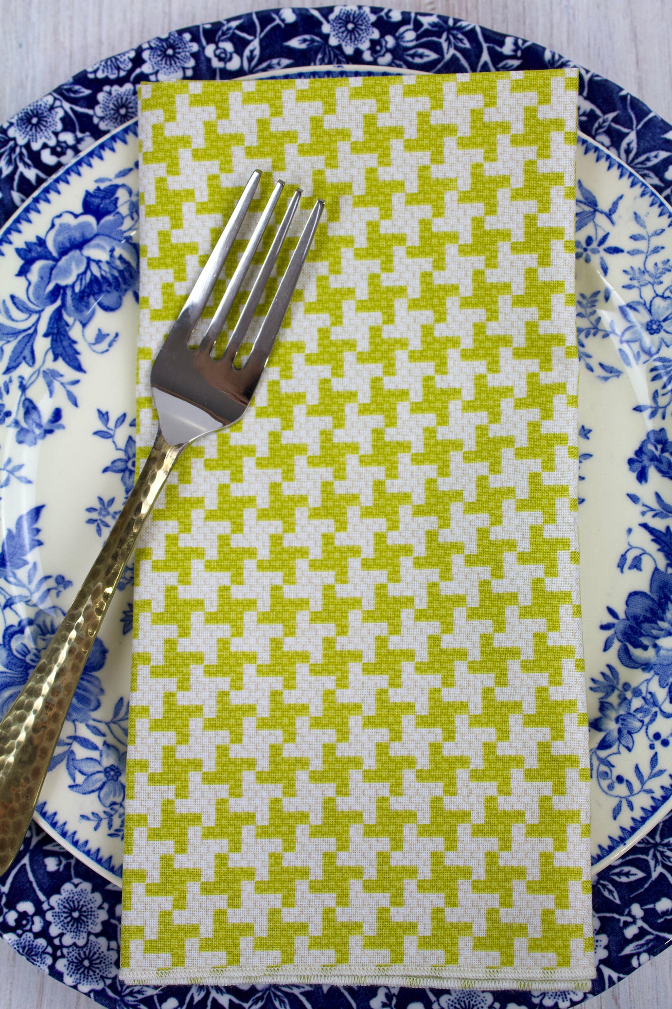 Vintage Rock Houndstooth Napkins in Lime (various sizes)-The Blue Peony-Category_Napkins,Category_Table Linens,Color_Green,Color_Lime Green,Department_Kitchen,Material_Cotton,Pattern_Graphic,Theme_Thanksgiving