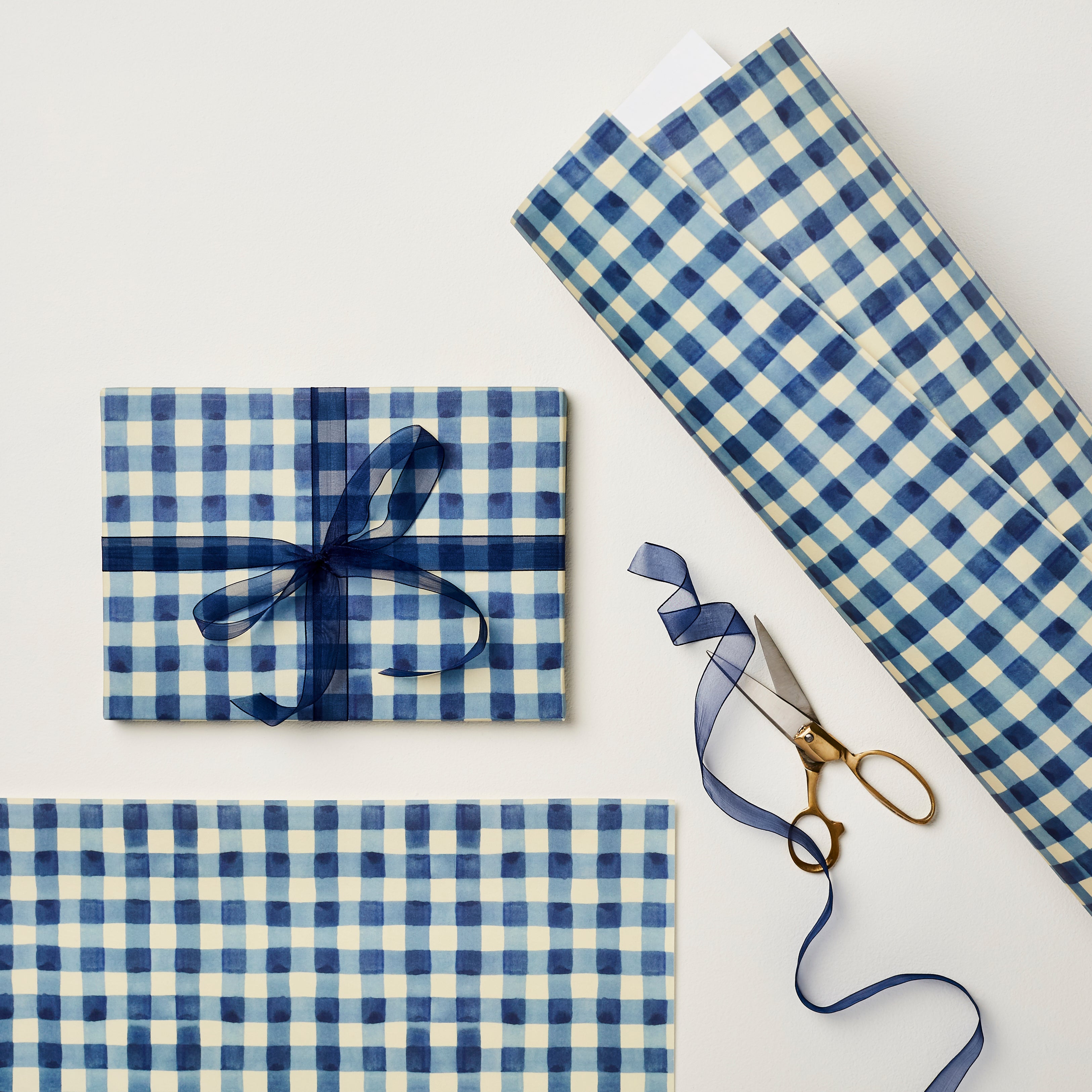 Blue Gingham Patterned Wrapping Paper