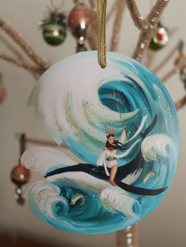 Whale Rider Paper Ornament / Gift Tag-Janet Hill Studio-Art_Art Print,Category_Card,Category_Decoration,Category_Gift Tag,Theme_Christmas,Theme_Water Life