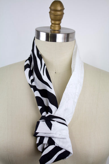 Zebra Cotton Infinity Scarf-The Blue Peony-Category_Infinity Scarf,Color_Black,Color_White,Department_Personal Accessory,Material_Cotton,Material_Linen,Pattern_Animal Print