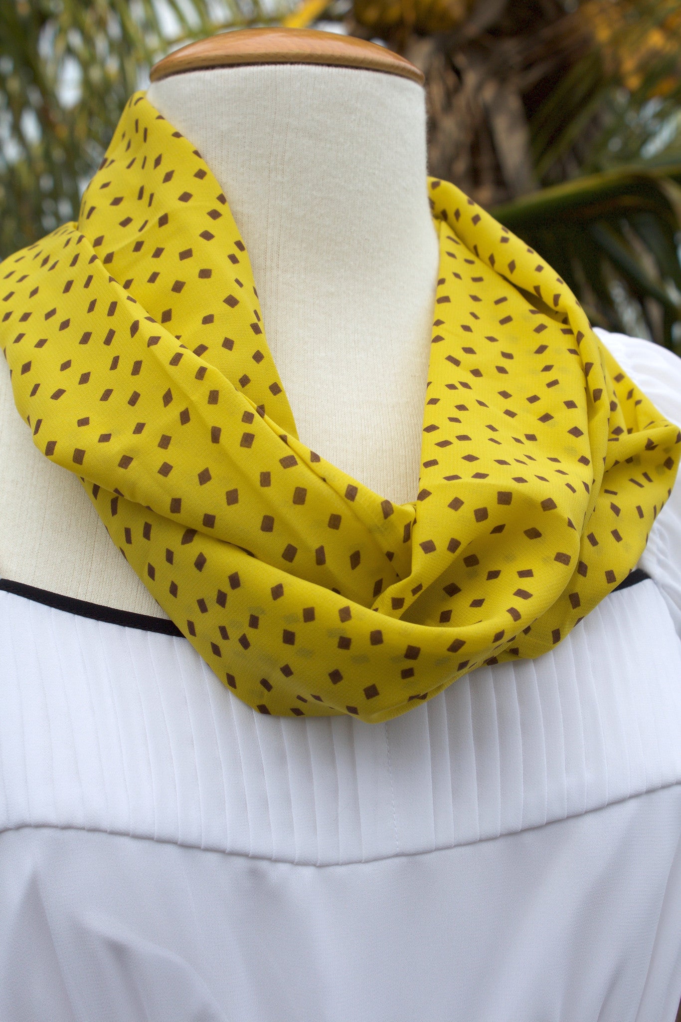 Esme Infinity Scarf-The Blue Peony-Category_Infinity Scarf,Color_Brown,Color_Yellow,Department_Personal Accessory,Material_Polyester,Pattern_Graphic