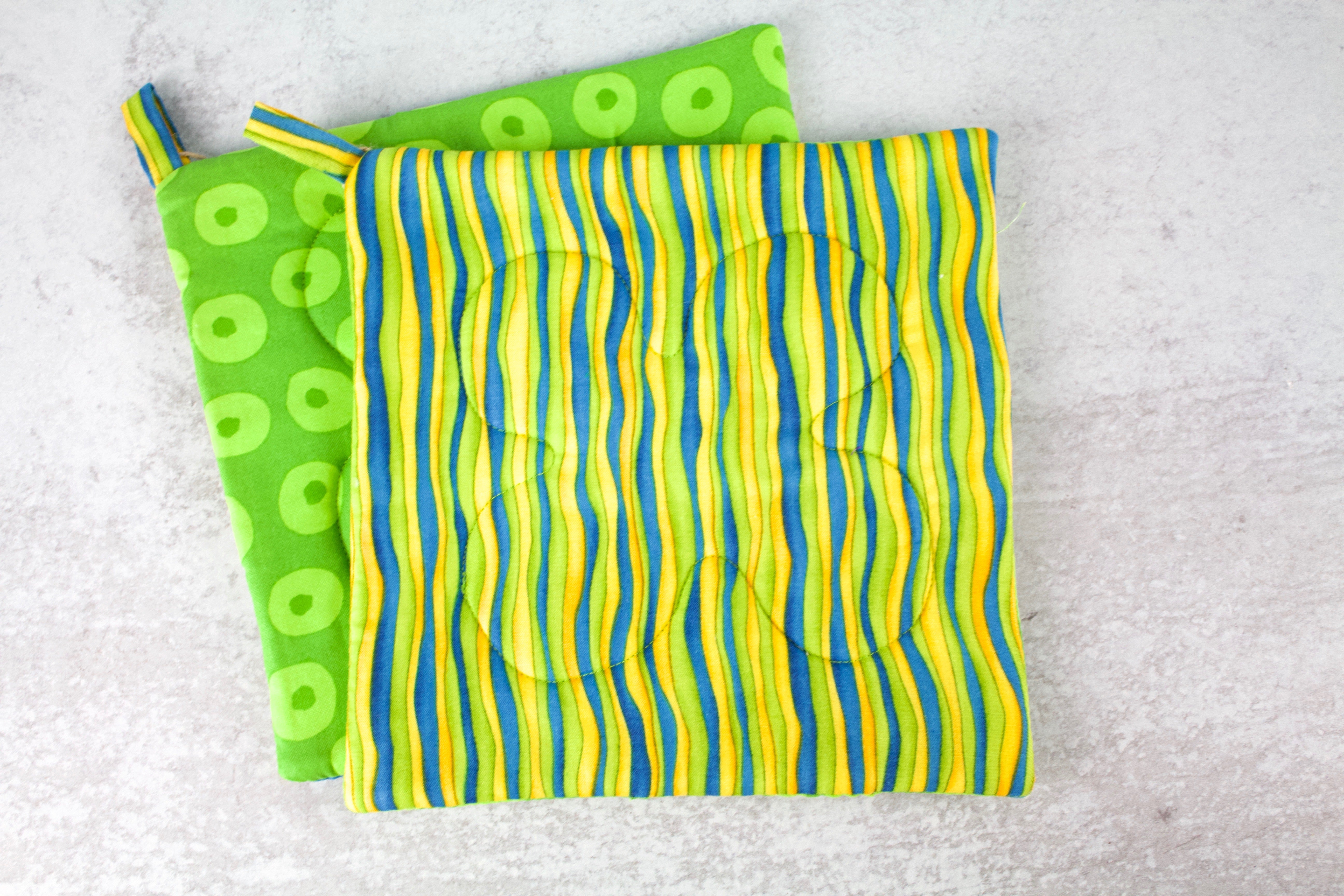Lemon Lime Potholder-The Blue Peony-Category_Pot Holder,Color_Lime Green,Color_Yellow,Department_Kitchen,Pattern_Polka Dot,Pattern_Stripes,Size_Traditional (Square)