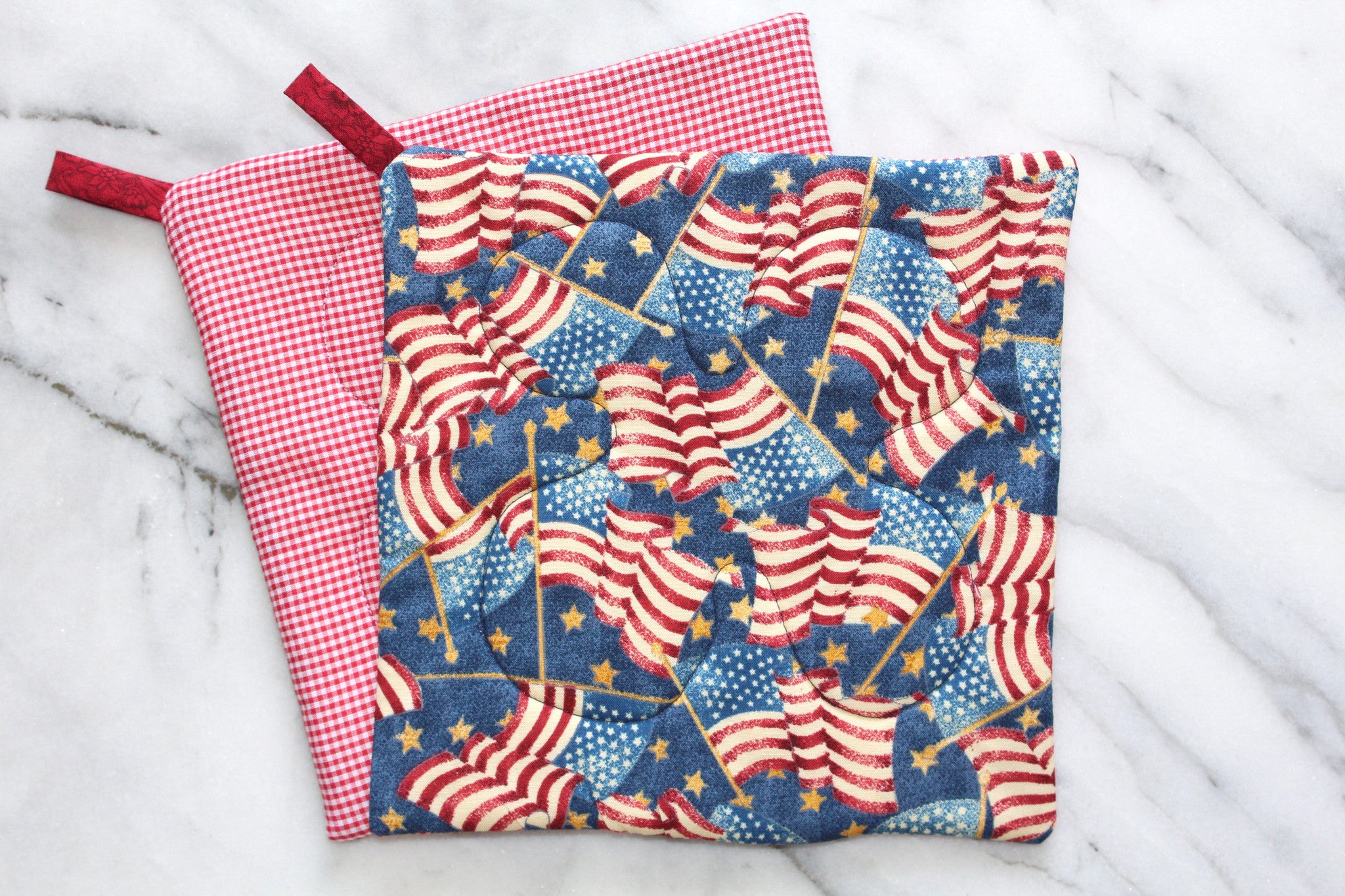 Star Spangled Potholder-The Blue Peony-Category_Pot Holder,Color_Blue,Color_Red,Department_Kitchen,Pattern_Gingham,Size_Traditional (Square),Theme_Summer